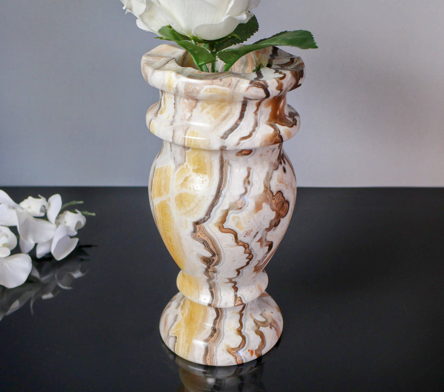 Stone Flower Vase Hand Crafted from Genuine Onyx