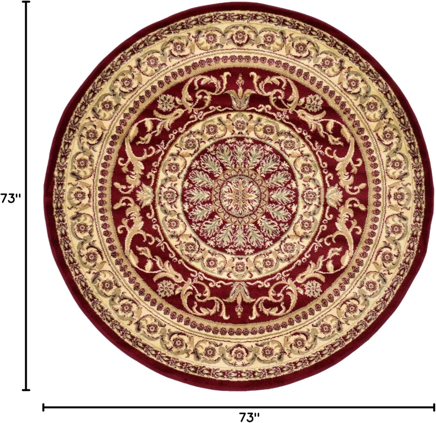 Traditional Classic Medallion Floral Motif Area Rug (6' 0 x 6' 0 Round, Burgundy/ Ivory)