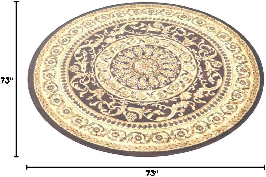 Traditional Classic Medallion Floral Motif Area Rug (6' 0 x 6' 0 Round, Brown/ Ivory)