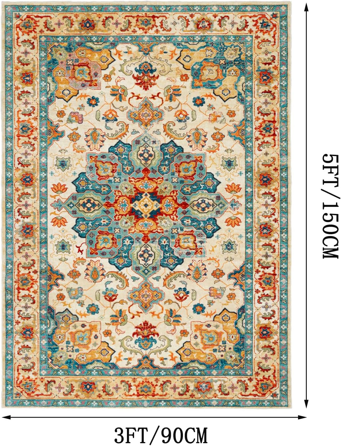 Boho Area Rug 3x5 Washable Rug Non-Slip Entryway Rug Vintage Soft Indoor  Rugs for Entrance Living Room Bedroom Bedside Kitchen Office Carpet, Red-Blue