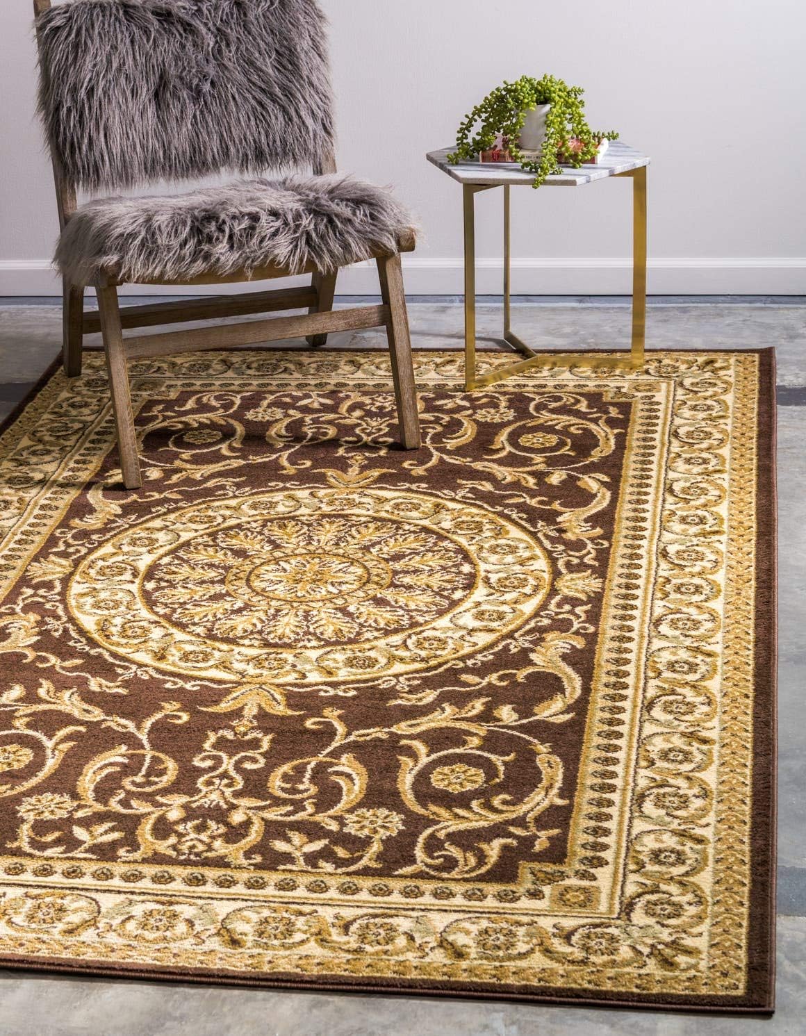 Traditional Classic Medallion Floral Motif Area Rug (2' 2 x 3' 0 Rectangular, Brown/ Ivory)