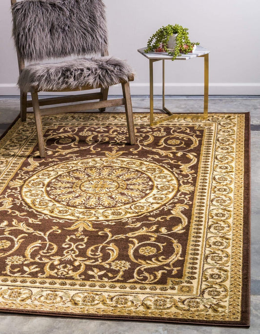 Traditional Classic Medallion Floral Motif Area Rug (2' 2 x 3' 0 Rectangular, Brown/ Ivory)