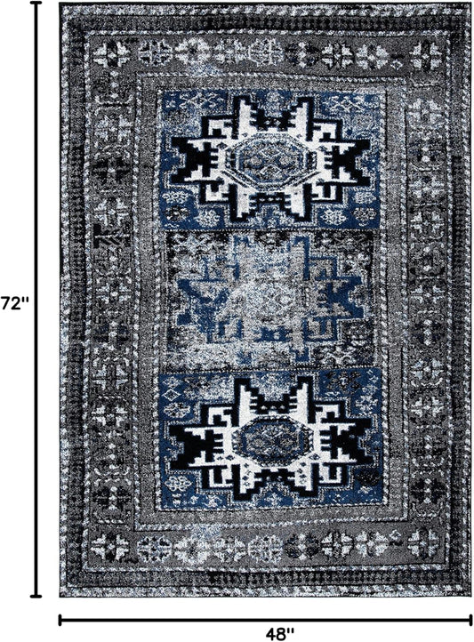 Rug - 4' x 6', Grey & Blue, Oriental Persian Design, Non-Shedding & Easy Care, Ideal for High Traffic Areas in Entryway, Living Room, Bedroom