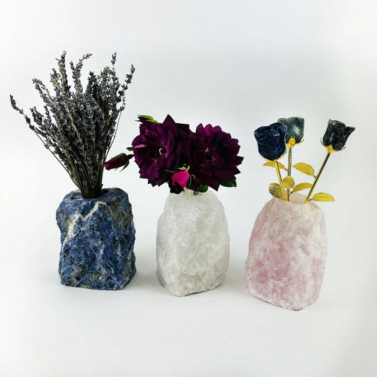Natural Stone Vase - Rose Quartz - Crystal Quartz - Sodalite