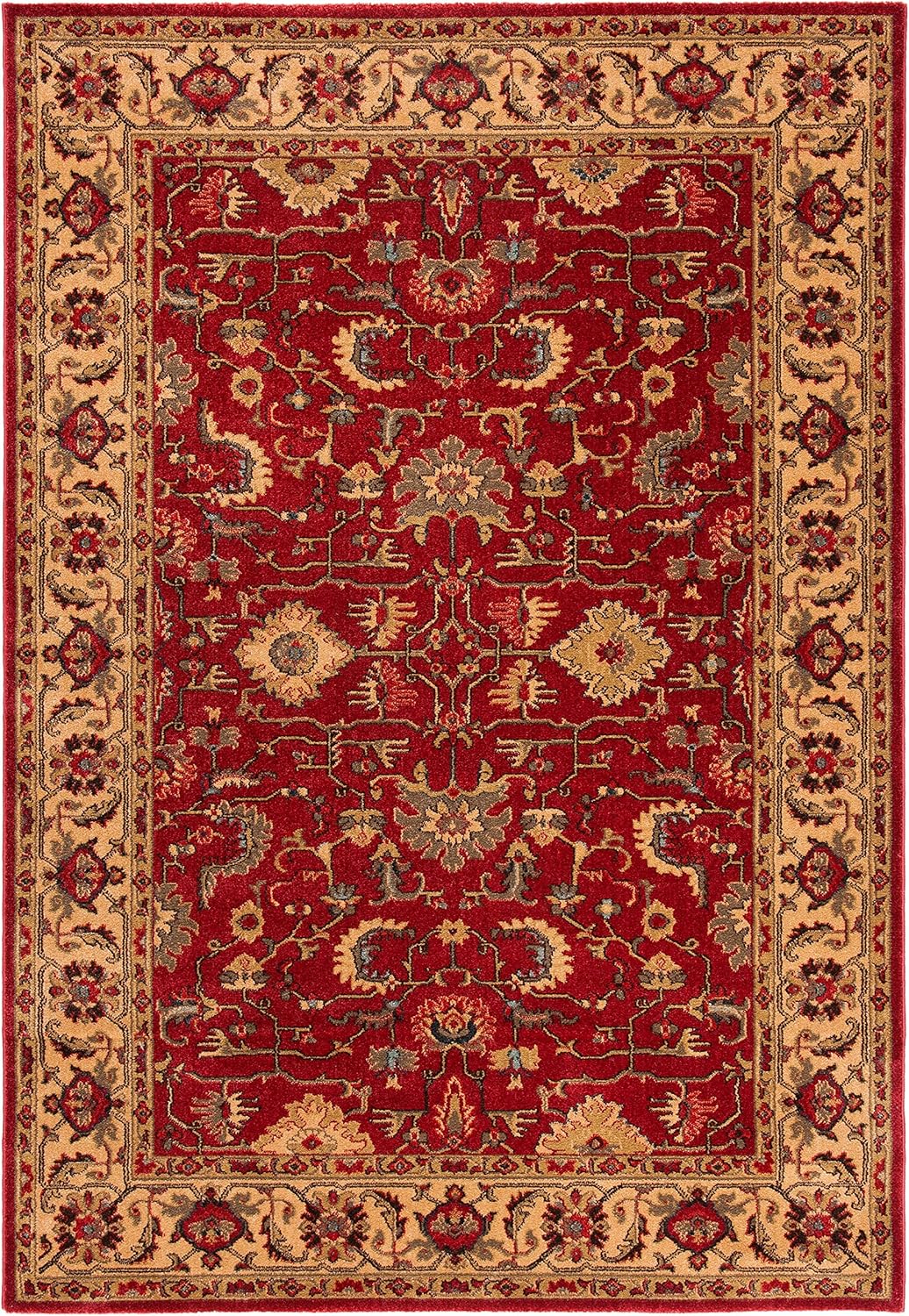 Rug - 3' x 5', Red & Beige, Traditional Oriental Design, Non-Shedding & Easy Care, Ideal for High Traffic Areas in Entryway, Living Room, Bedroom