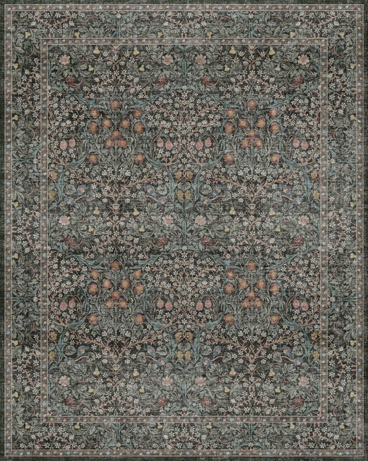 Vintage Dark Green Living Room Rug, 8x10 Washable Area Rugs for Dining Room Under Kitchen Table, Bedroom, Oriental Low Pile Stain Resistant Non-Slip Large Carpet (8x10 Dark Green)