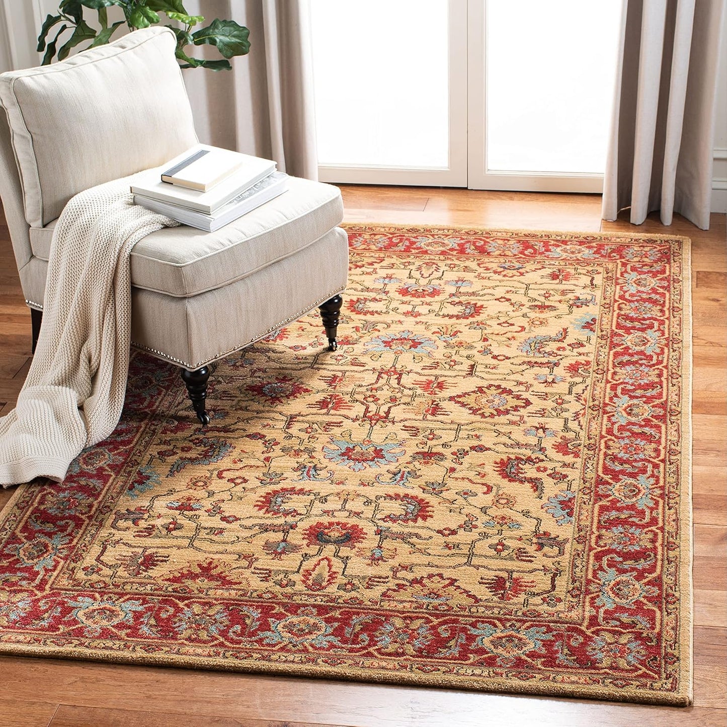 Rug - 3' x 5', Red & Navy, Traditional Oriental Design, Non-Shedding & Easy Care, Ideal for High Traffic Areas in Entryway, Living Room, Bedroom