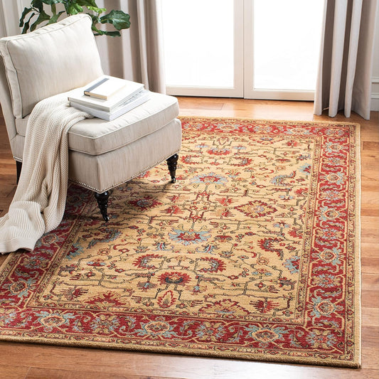 Rug - 3' x 5', Red & Navy, Traditional Oriental Design, Non-Shedding & Easy Care, Ideal for High Traffic Areas in Entryway, Living Room, Bedroom