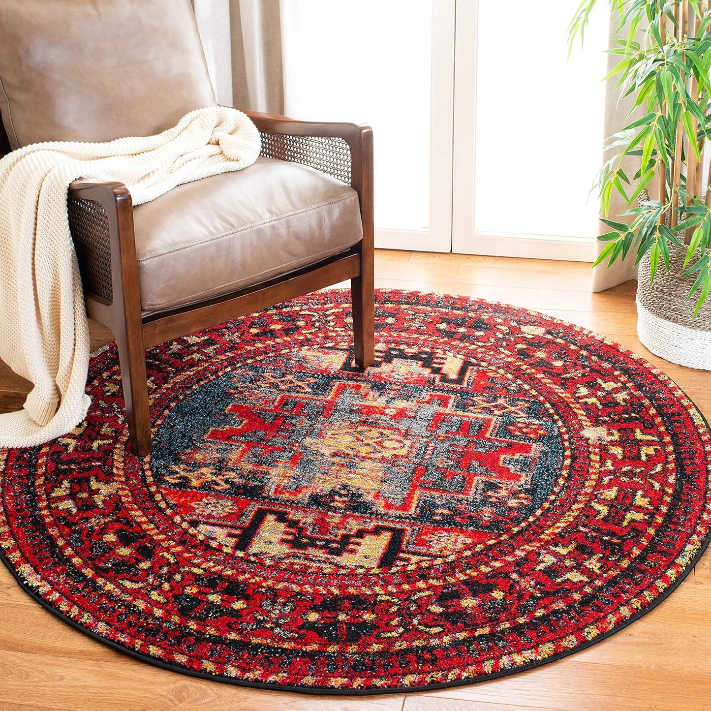 3' Round Red / Multi  Oriental Traditional Persian Non-Shedding Dining Room Entryway Foyer Living Room Bedroom Area Rug